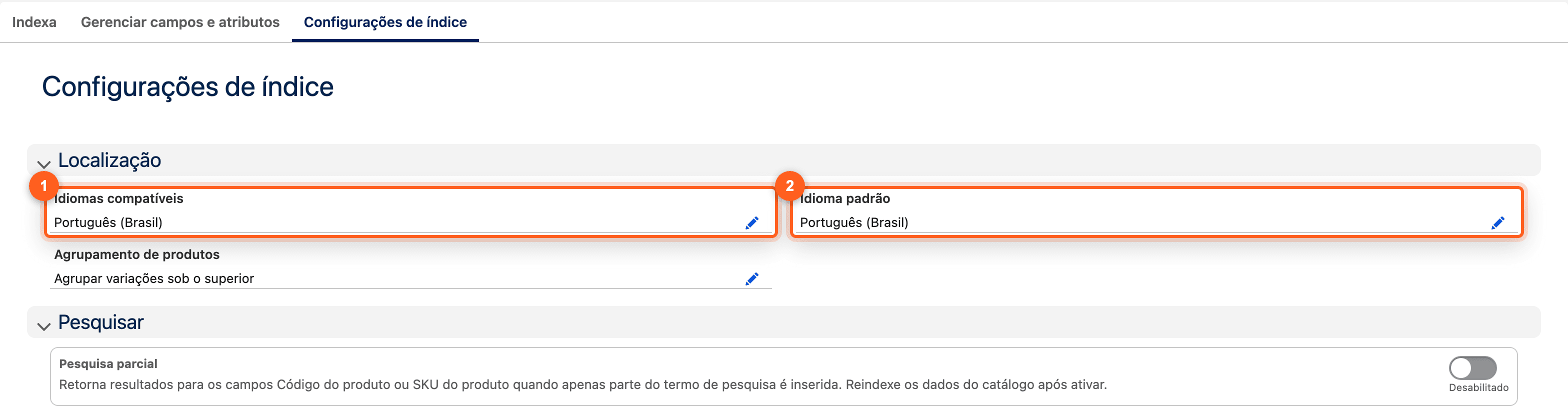 Índice de produtos não cria: "Especifique um idioma que corresponda ao idioma padrão"